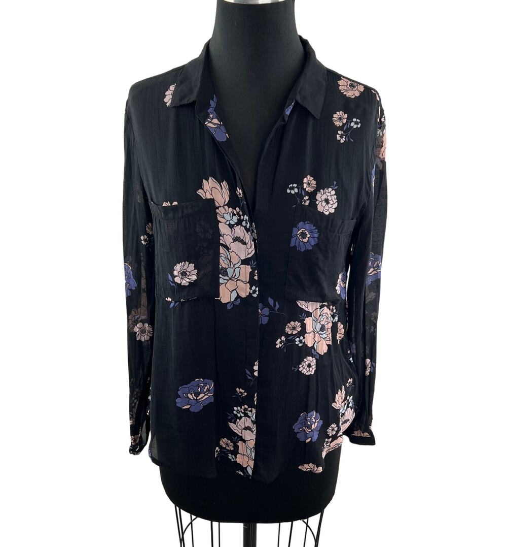 Anthropologie Cloth & Stone Tavira Button-Down Blouse Pocket Long Sleeve Size XS